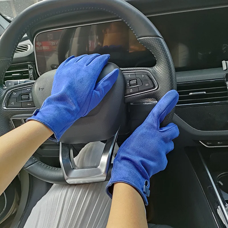 Women Autumn Winter Suede Leather Warm Bow Glove Female Flip Cover Expose Fingers Touch Screen Windproof Driving Mitten