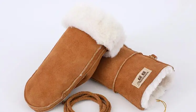 Men Women's Autumn Winter Thicken Warm Natural One Piece Wool Fur Leather Glove Winter Brand Wool Fur Mitten R2217