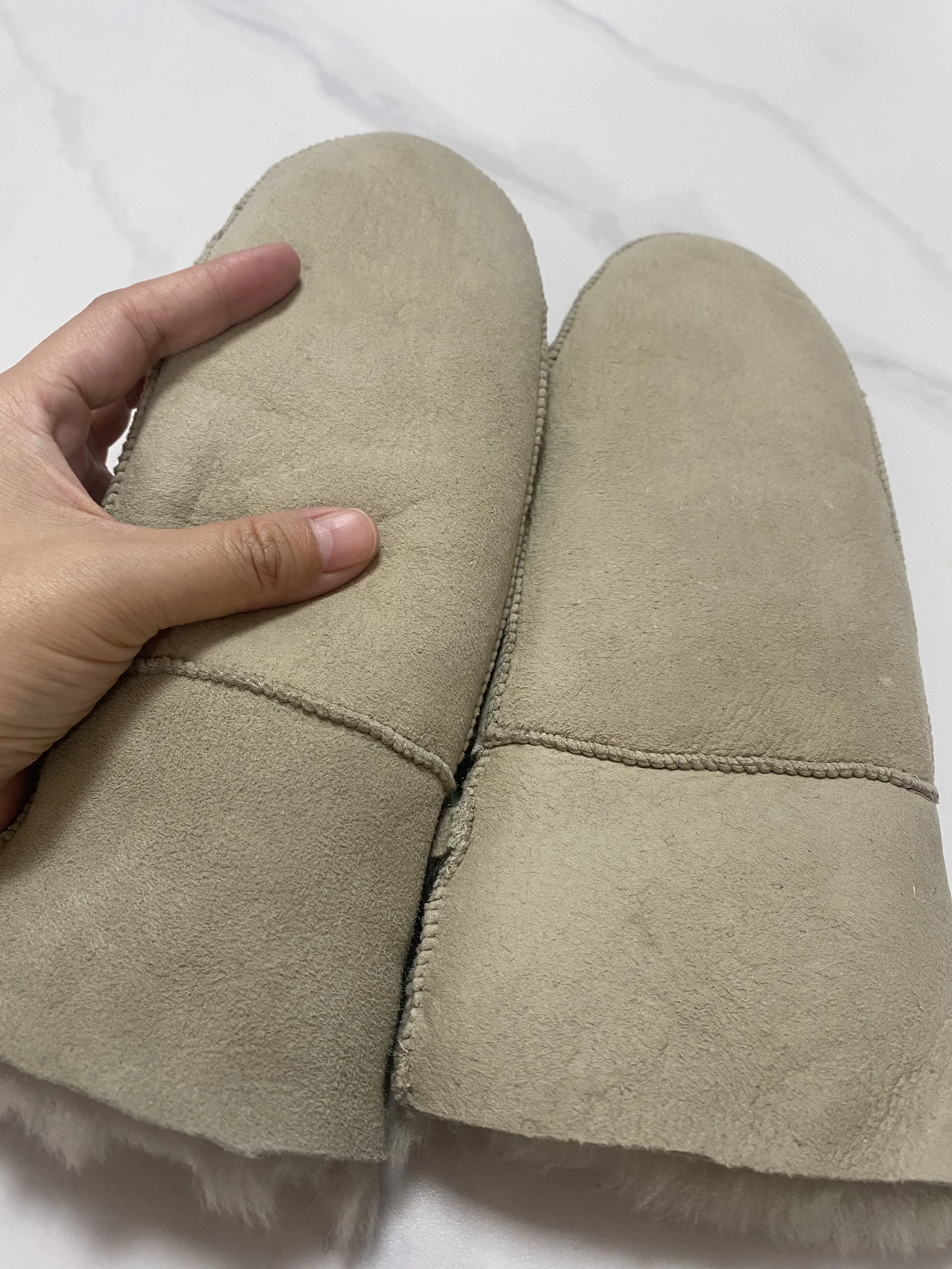 Men Women's Autumn Winter Thicken Warm Natural One Piece Wool Fur Leather Glove Winter Brand Wool Fur Mitten R2217