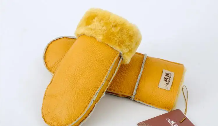 Men Women's Autumn Winter Thicken Warm Natural One Piece Wool Fur Leather Glove Winter Brand Wool Fur Mitten R2217