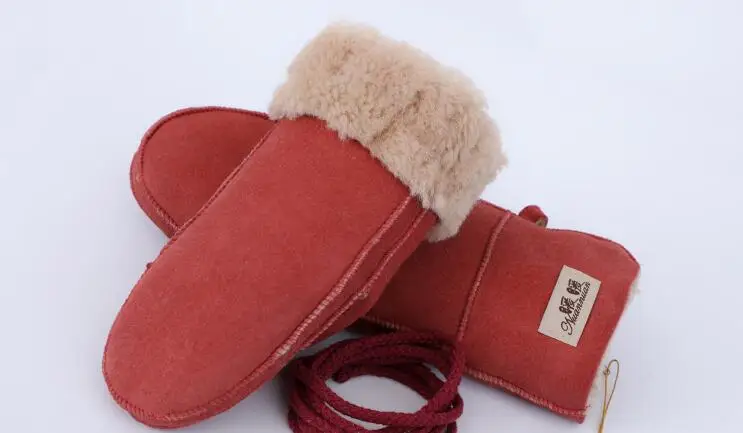 Men Women's Autumn Winter Thicken Warm Natural One Piece Wool Fur Leather Glove Winter Brand Wool Fur Mitten R2217