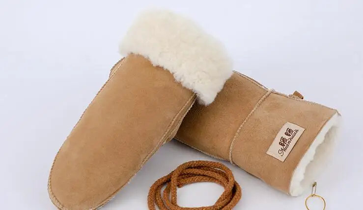 Men Women's Autumn Winter Thicken Warm Natural One Piece Wool Fur Leather Glove Winter Brand Wool Fur Mitten R2217