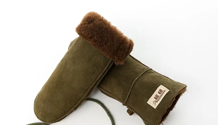 Men Women's Autumn Winter Thicken Warm Natural One Piece Wool Fur Leather Glove Winter Brand Wool Fur Mitten R2217