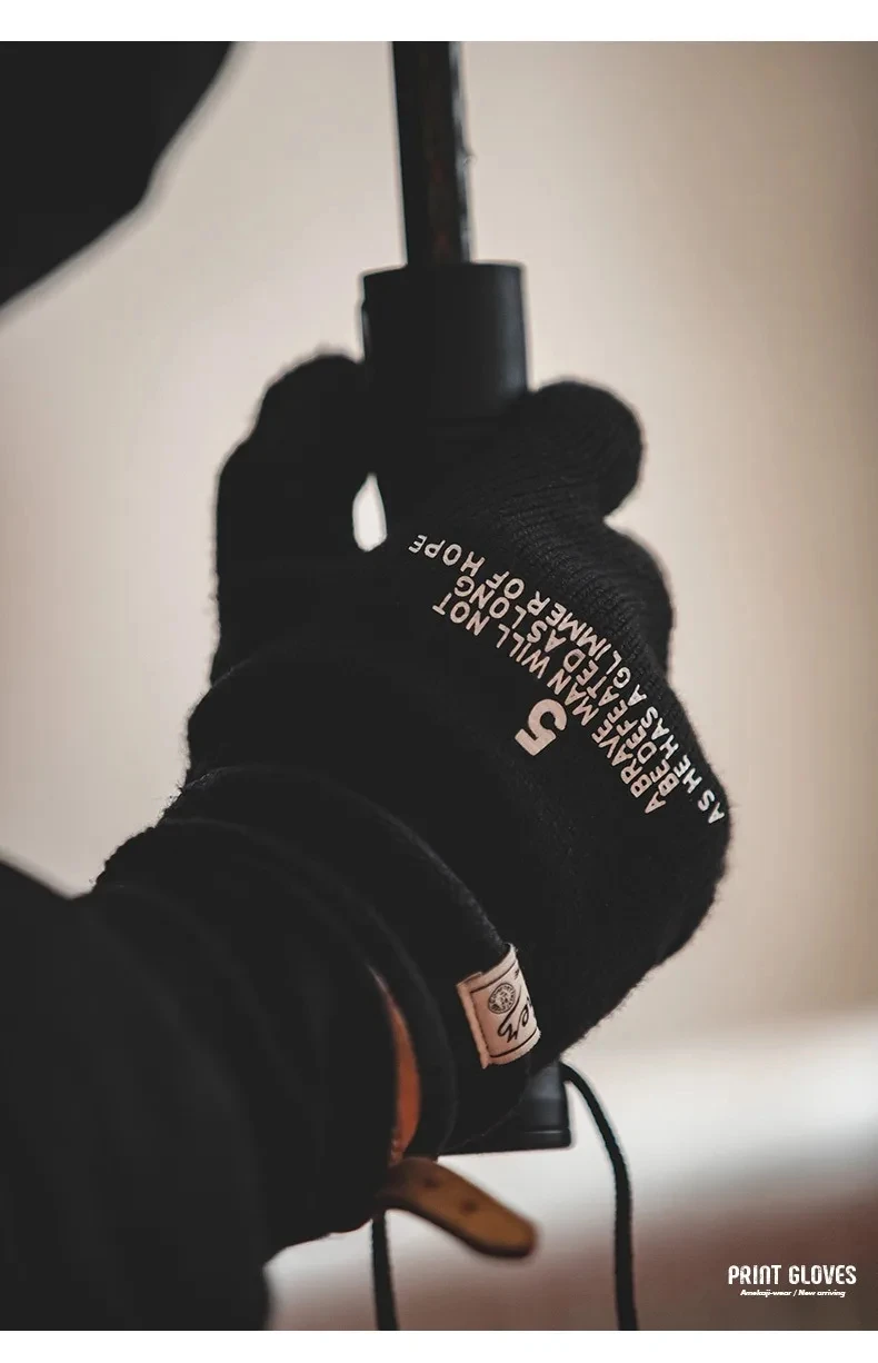 Maden Winter Warm Cycling Tactical Gloves Vintage Knitted Print Full-finger Gloves Business Autumn Warm Fashion Gift Gloves