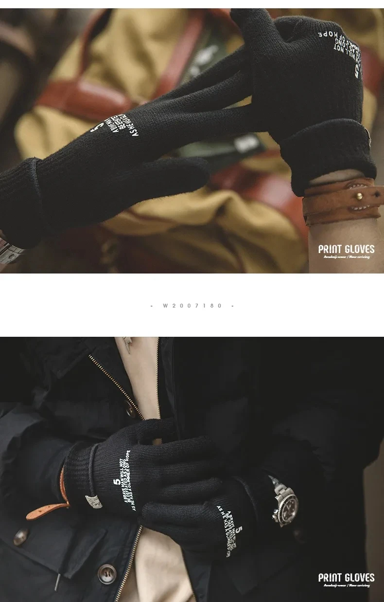 Maden Winter Warm Cycling Tactical Gloves Vintage Knitted Print Full-finger Gloves Business Autumn Warm Fashion Gift Gloves