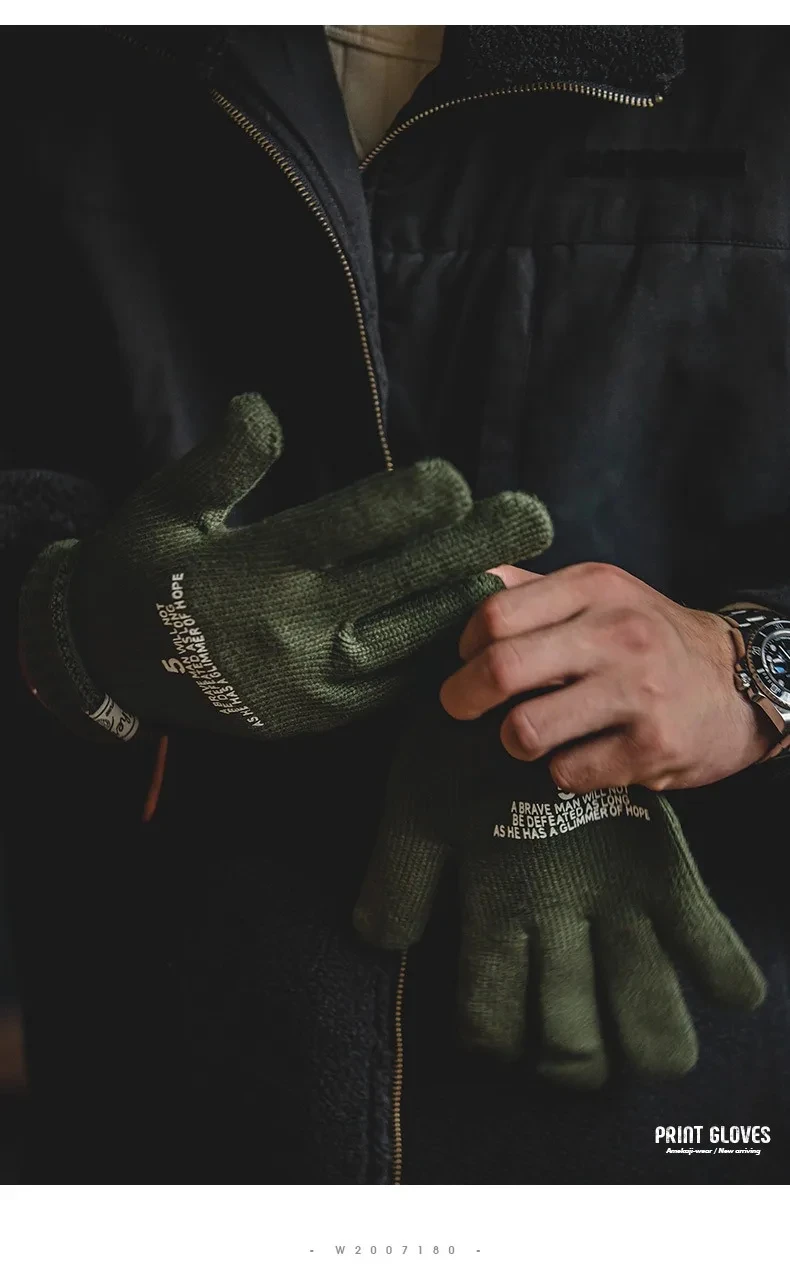 Maden Winter Warm Cycling Tactical Gloves Vintage Knitted Print Full-finger Gloves Business Autumn Warm Fashion Gift Gloves