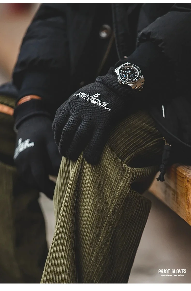 Maden Winter Warm Cycling Tactical Gloves Vintage Knitted Print Full-finger Gloves Business Autumn Warm Fashion Gift Gloves