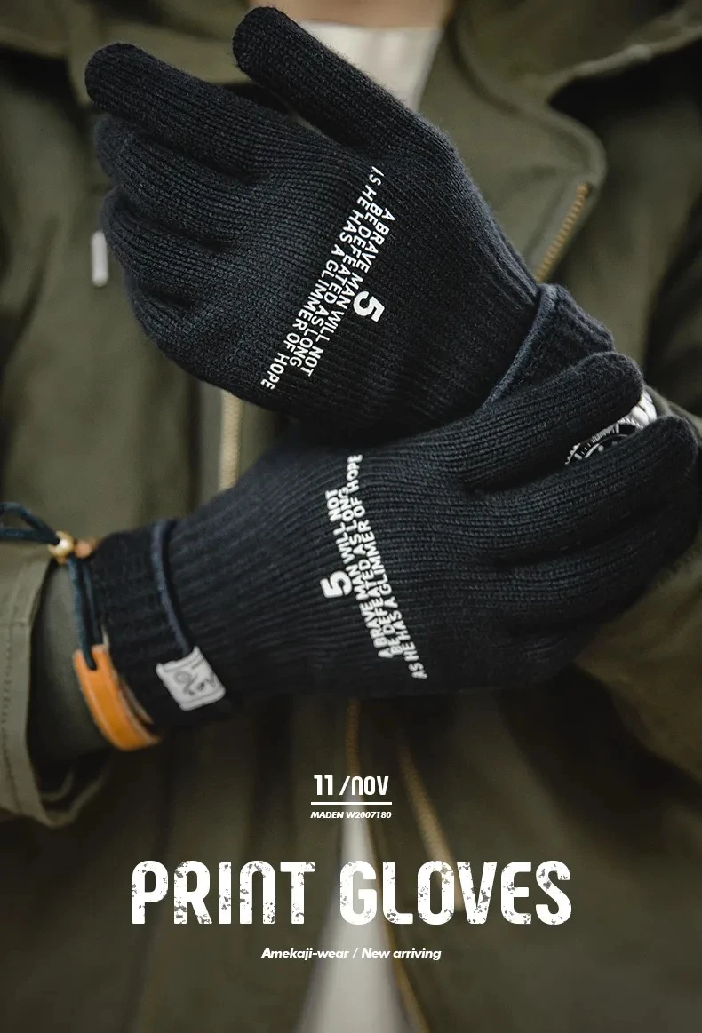 Maden Winter Warm Cycling Tactical Gloves Vintage Knitted Print Full-finger Gloves Business Autumn Warm Fashion Gift Gloves