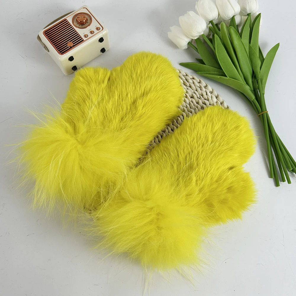 Luxury Women Natural Rabbit Fur Mittens Fox Fur Trimming Real Rabbit Fur Gloves Ladies Fur Elastic Hand Made Drop Shipping