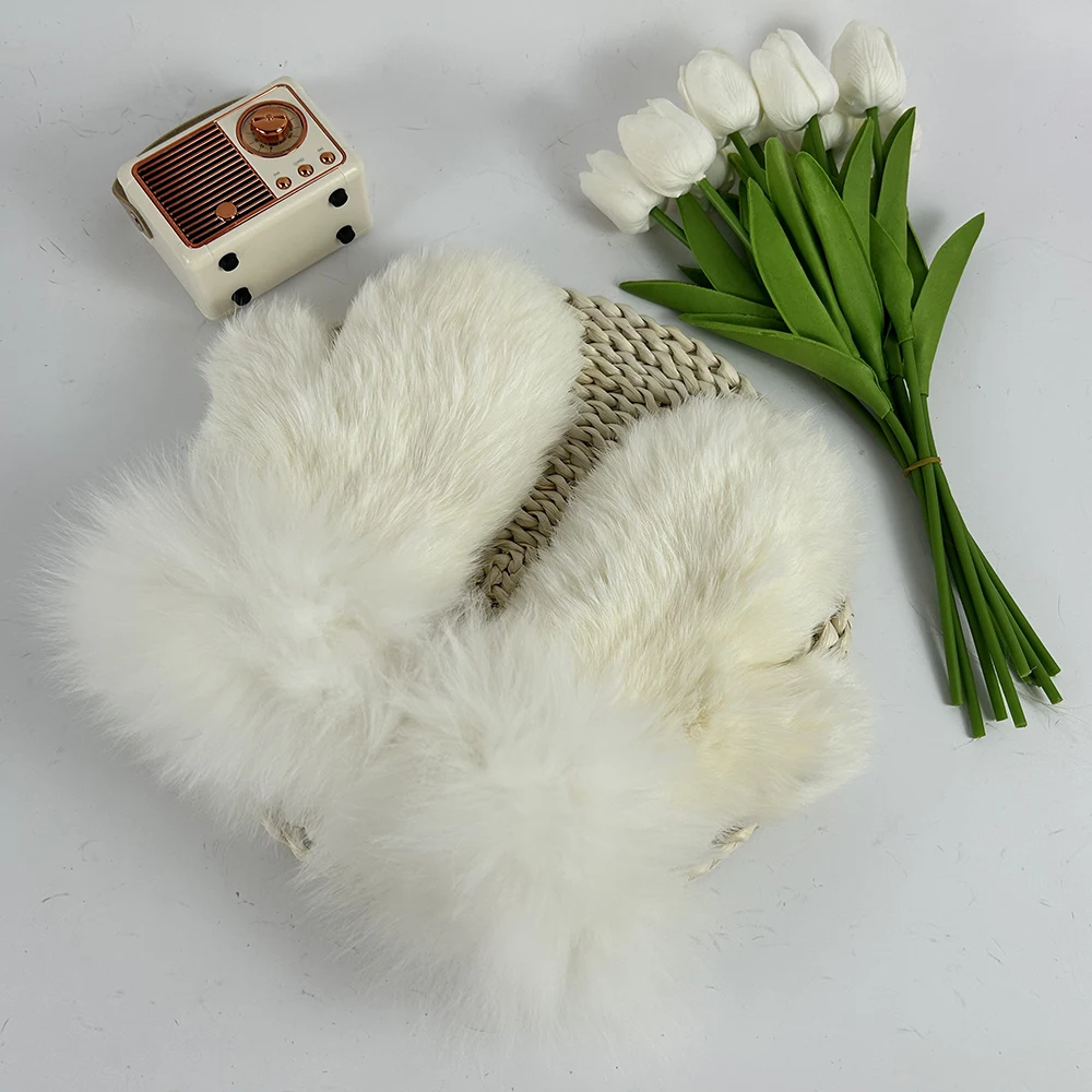Luxury Women Natural Rabbit Fur Mittens Fox Fur Trimming Real Rabbit Fur Gloves Ladies Fur Elastic Hand Made Drop Shipping