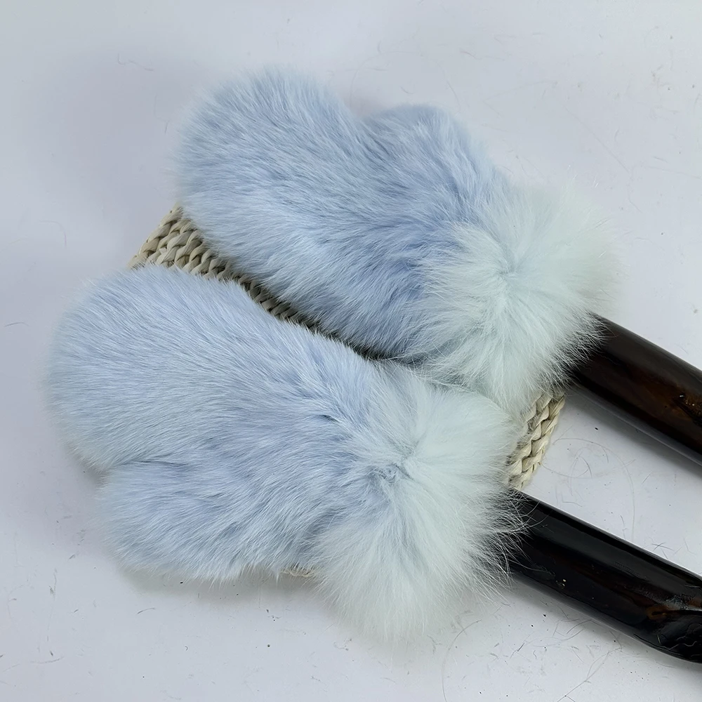 Luxury Women Natural Rabbit Fur Mittens Fox Fur Trimming Real Rabbit Fur Gloves Ladies Fur Elastic Hand Made Drop Shipping