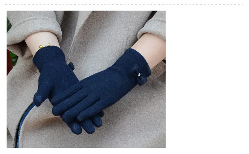 Fashion Elegant Female Wool Knit Embroidery Touch Screen Gloves Winter Women Warm Cashmere Full Finger Bow Dotted Gloves C21