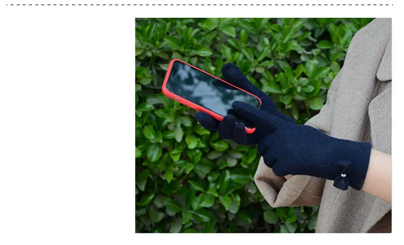 Fashion Elegant Female Wool Knit Embroidery Touch Screen Gloves Winter Women Warm Cashmere Full Finger Bow Dotted Gloves C21