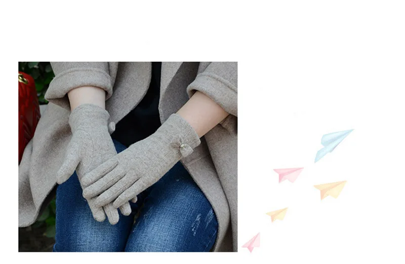 Fashion Elegant Female Wool Knit Embroidery Touch Screen Gloves Winter Women Warm Cashmere Full Finger Bow Dotted Gloves C21