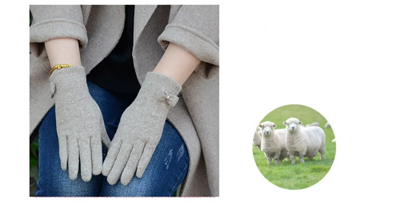 Fashion Elegant Female Wool Knit Embroidery Touch Screen Gloves Winter Women Warm Cashmere Full Finger Bow Dotted Gloves C21