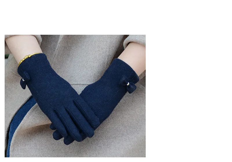 Fashion Elegant Female Wool Knit Embroidery Touch Screen Gloves Winter Women Warm Cashmere Full Finger Bow Dotted Gloves C21