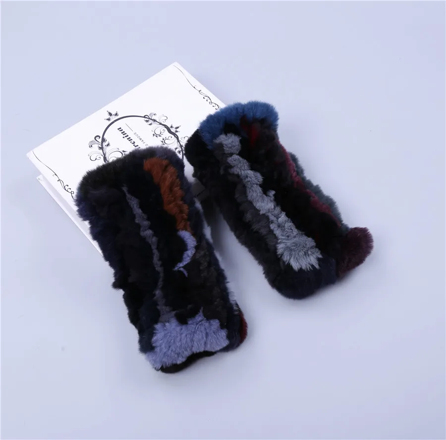 Fashion Real Rex Rabbit Fur Women's Winter Gloves Genuine Fur Mittens Girl Fingerless Gloves Wrist Warmer Elastic Fluffy