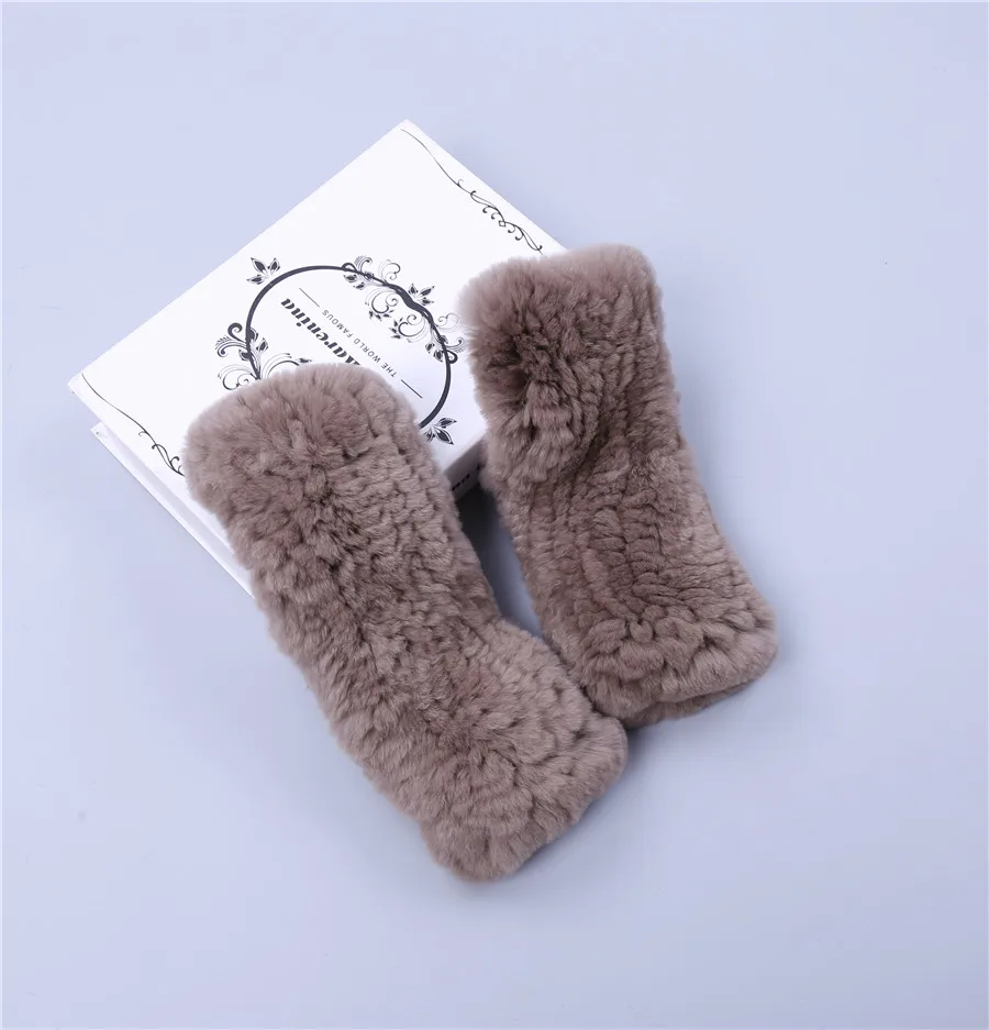Fashion Real Rex Rabbit Fur Women's Winter Gloves Genuine Fur Mittens Girl Fingerless Gloves Wrist Warmer Elastic Fluffy