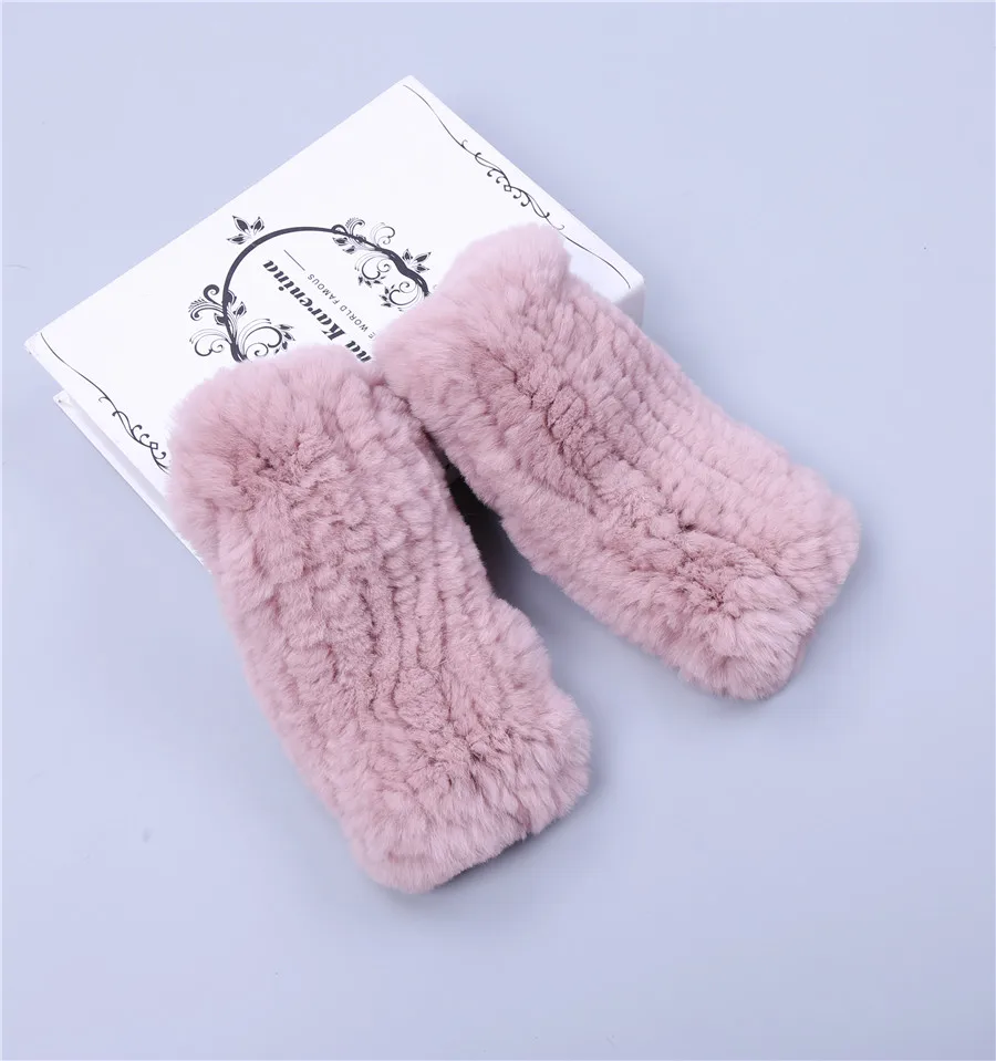 Fashion Real Rex Rabbit Fur Women's Winter Gloves Genuine Fur Mittens Girl Fingerless Gloves Wrist Warmer Elastic Fluffy