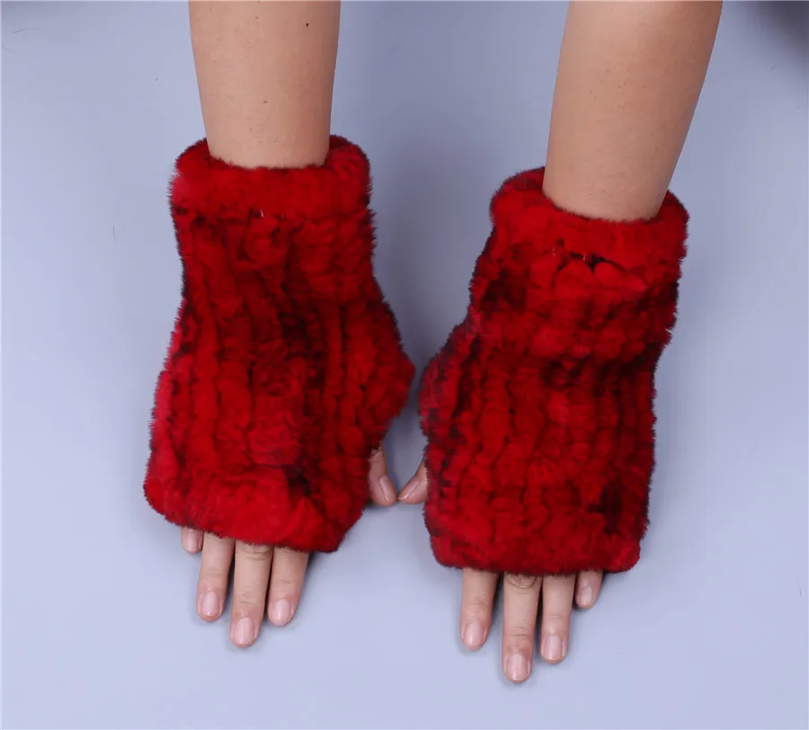 Fashion Real Rex Rabbit Fur Women's Winter Gloves Genuine Fur Mittens Girl Fingerless Gloves Wrist Warmer Elastic Fluffy