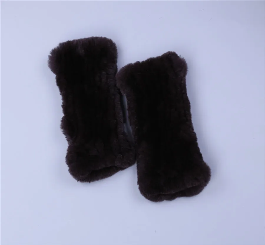 Fashion Real Rex Rabbit Fur Women's Winter Gloves Genuine Fur Mittens Girl Fingerless Gloves Wrist Warmer Elastic Fluffy
