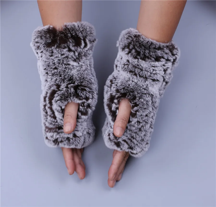 Fashion Real Rex Rabbit Fur Women's Winter Gloves Genuine Fur Mittens Girl Fingerless Gloves Wrist Warmer Elastic Fluffy