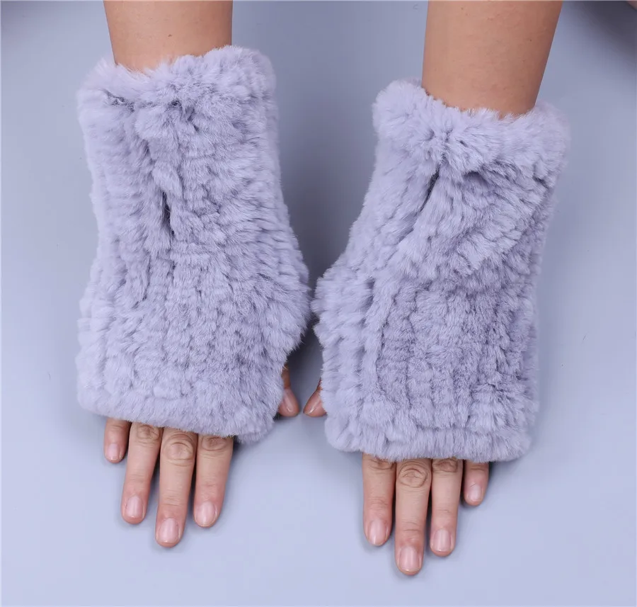 Fashion Real Rex Rabbit Fur Women's Winter Gloves Genuine Fur Mittens Girl Fingerless Gloves Wrist Warmer Elastic Fluffy