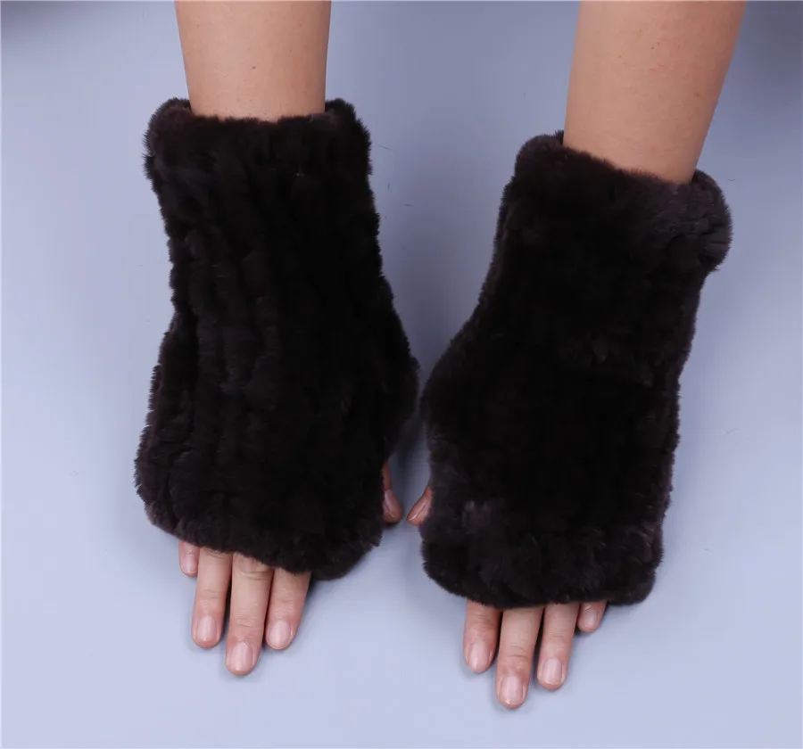 Fashion Real Rex Rabbit Fur Women's Winter Gloves Genuine Fur Mittens Girl Fingerless Gloves Wrist Warmer Elastic Fluffy
