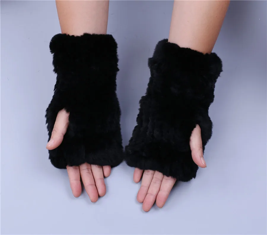 Fashion Real Rex Rabbit Fur Women's Winter Gloves Genuine Fur Mittens Girl Fingerless Gloves Wrist Warmer Elastic Fluffy
