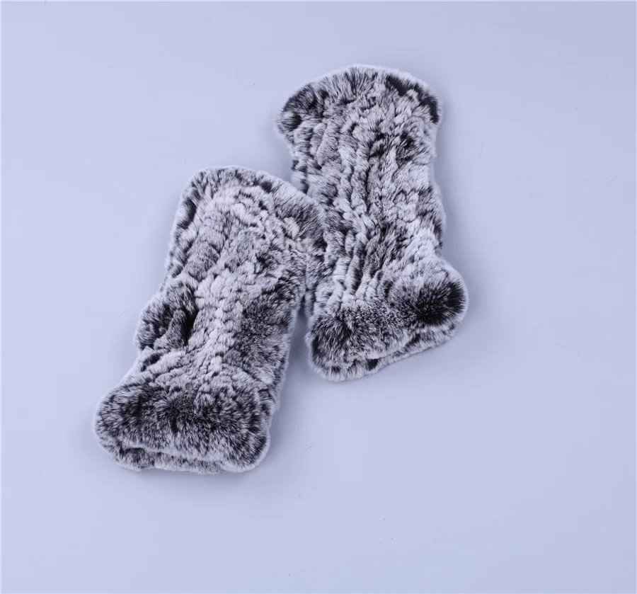 Fashion Real Rex Rabbit Fur Women's Winter Gloves Genuine Fur Mittens Girl Fingerless Gloves Wrist Warmer Elastic Fluffy