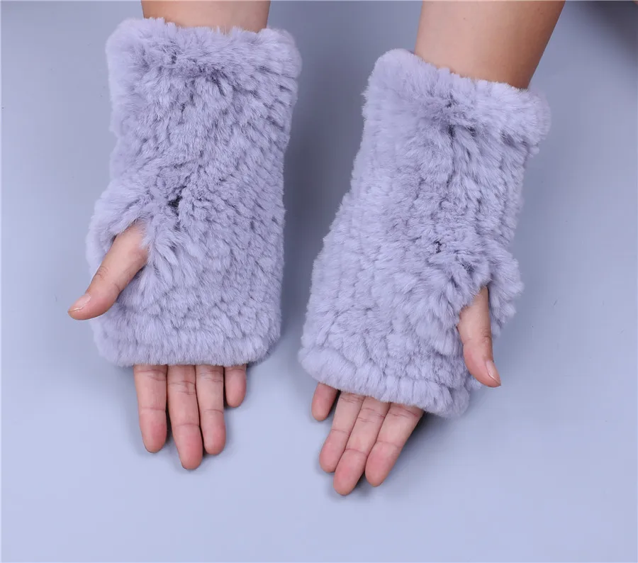 Fashion Real Rex Rabbit Fur Women's Winter Gloves Genuine Fur Mittens Girl Fingerless Gloves Wrist Warmer Elastic Fluffy