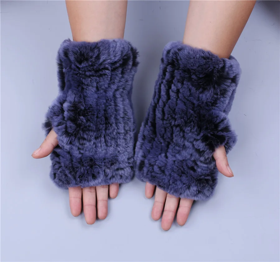 Fashion Real Rex Rabbit Fur Women's Winter Gloves Genuine Fur Mittens Girl Fingerless Gloves Wrist Warmer Elastic Fluffy