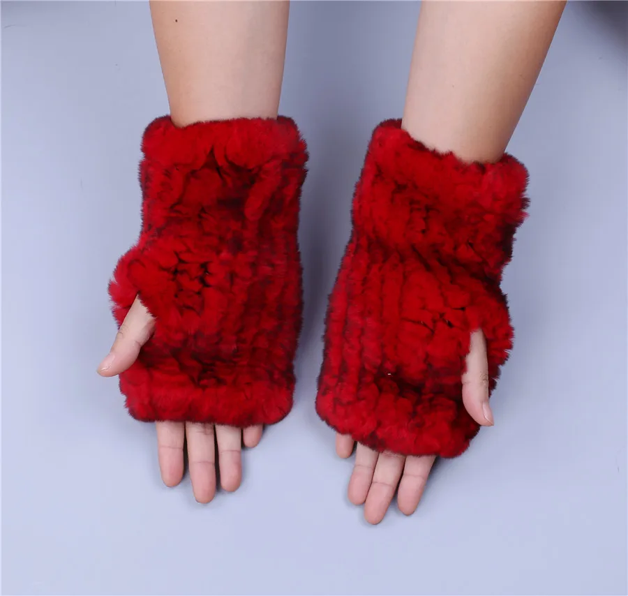 Fashion Real Rex Rabbit Fur Women's Winter Gloves Genuine Fur Mittens Girl Fingerless Gloves Wrist Warmer Elastic Fluffy