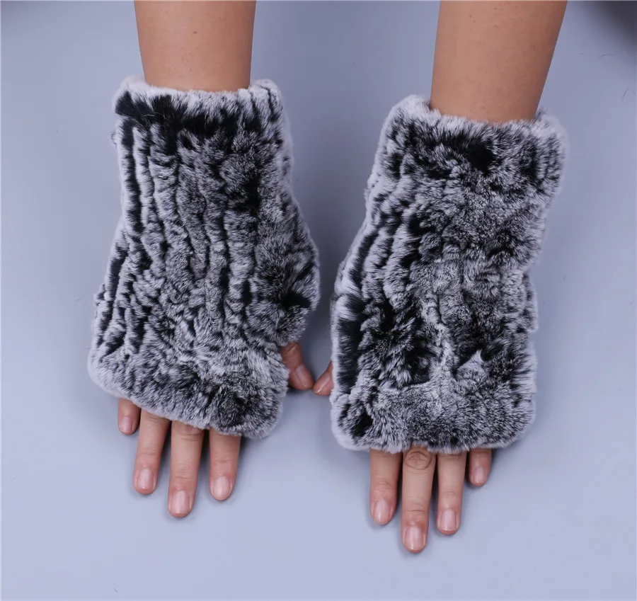 Fashion Real Rex Rabbit Fur Women's Winter Gloves Genuine Fur Mittens Girl Fingerless Gloves Wrist Warmer Elastic Fluffy