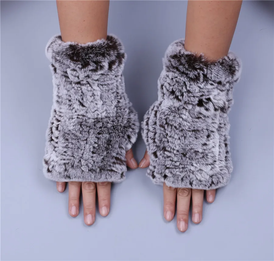 Fashion Real Rex Rabbit Fur Women's Winter Gloves Genuine Fur Mittens Girl Fingerless Gloves Wrist Warmer Elastic Fluffy