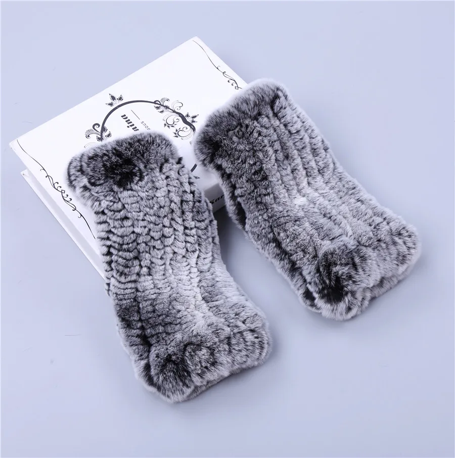 Fashion Real Rex Rabbit Fur Women's Winter Gloves Genuine Fur Mittens Girl Fingerless Gloves Wrist Warmer Elastic Fluffy