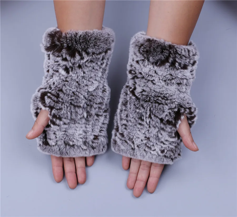 Fashion Real Rex Rabbit Fur Women's Winter Gloves Genuine Fur Mittens Girl Fingerless Gloves Wrist Warmer Elastic Fluffy