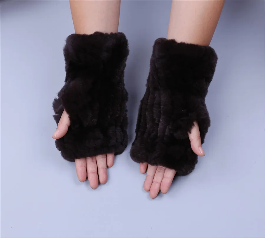 Fashion Real Rex Rabbit Fur Women's Winter Gloves Genuine Fur Mittens Girl Fingerless Gloves Wrist Warmer Elastic Fluffy