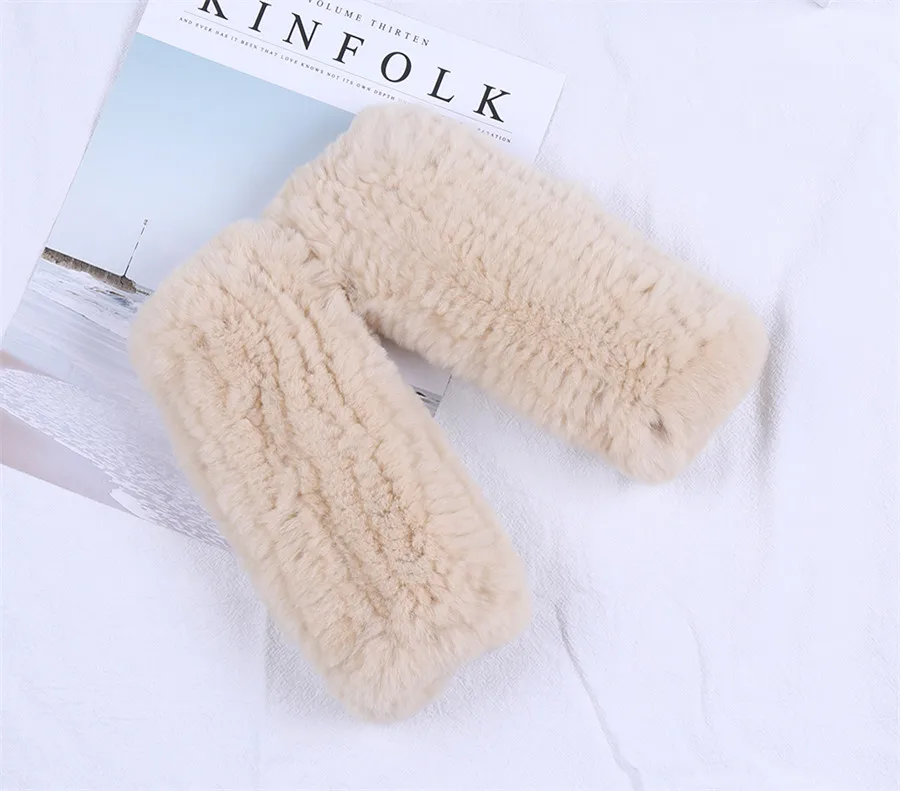 Fashion Real Rex Rabbit Fur Women's Winter Gloves Genuine Fur Mittens Girl Fingerless Gloves Wrist Warmer Elastic Fluffy