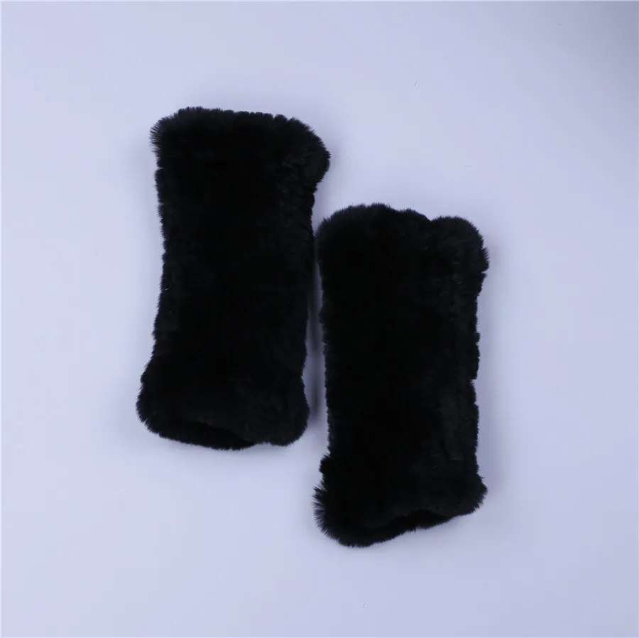 Fashion Real Rex Rabbit Fur Women's Winter Gloves Genuine Fur Mittens Girl Fingerless Gloves Wrist Warmer Elastic Fluffy