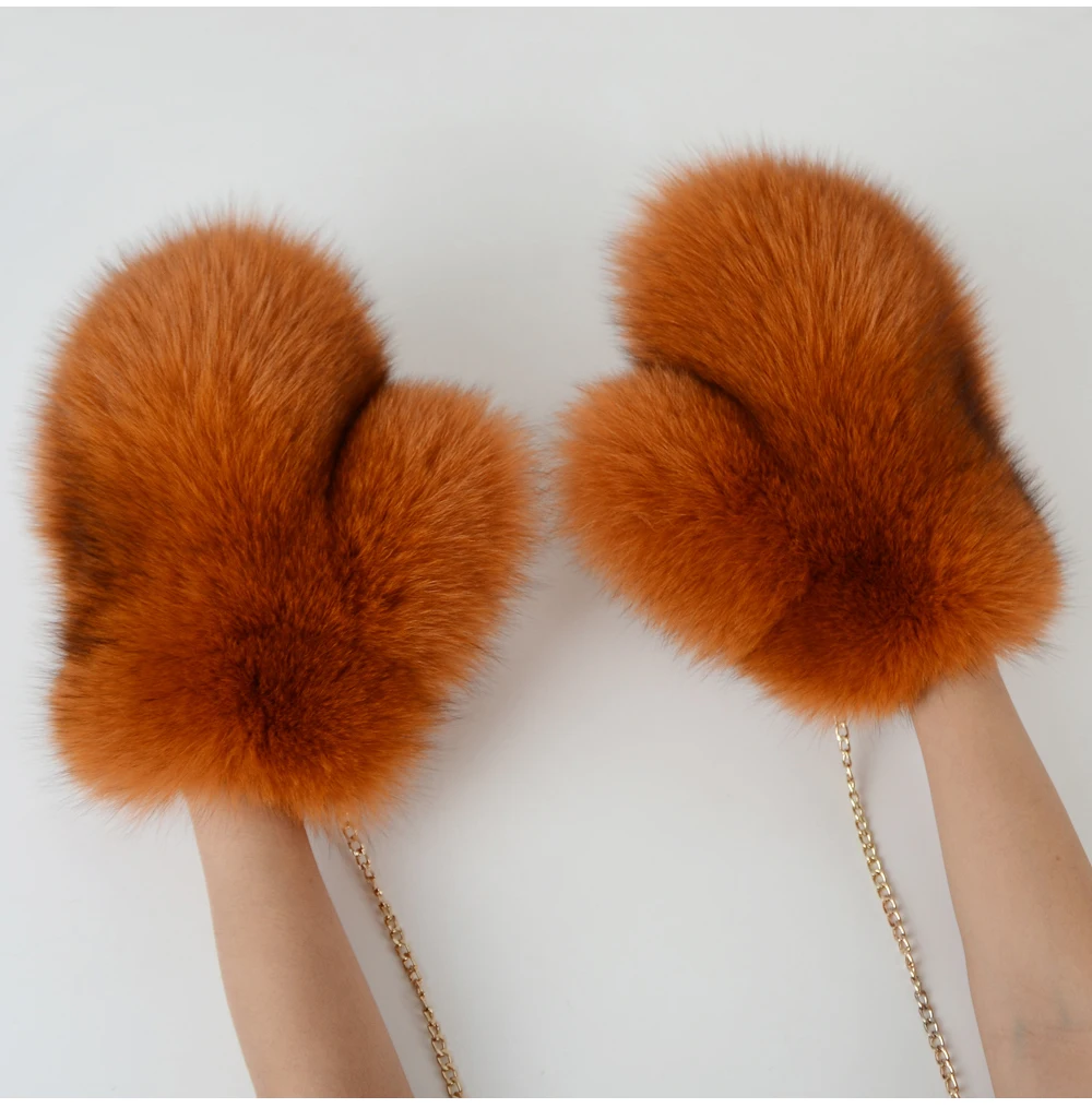 2026 New Brand Winter Women Natural Real Fox Fur Gloves Warm 100% Genuine Fox Fur Mittens Girl Fashion Luxur Real Fox Fur Glove