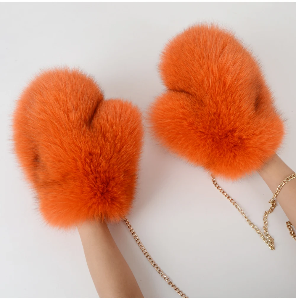 2026 New Brand Winter Women Natural Real Fox Fur Gloves Warm 100% Genuine Fox Fur Mittens Girl Fashion Luxur Real Fox Fur Glove