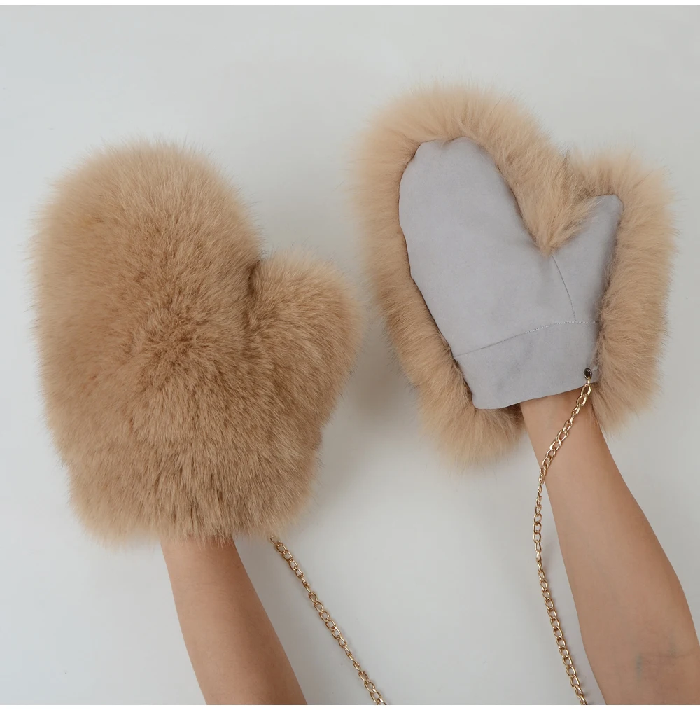 2026 New Brand Winter Women Natural Real Fox Fur Gloves Warm 100% Genuine Fox Fur Mittens Girl Fashion Luxur Real Fox Fur Glove