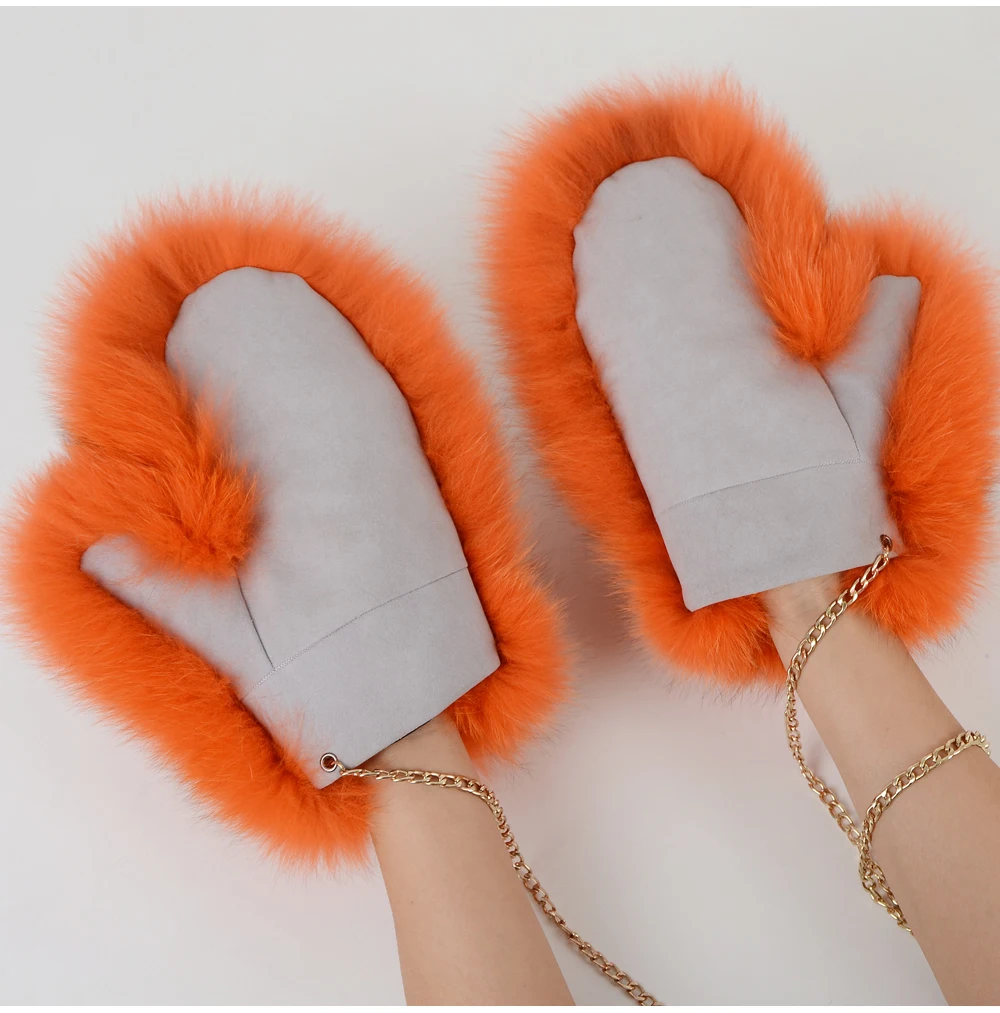 2026 New Brand Winter Women Natural Real Fox Fur Gloves Warm 100% Genuine Fox Fur Mittens Girl Fashion Luxur Real Fox Fur Glove