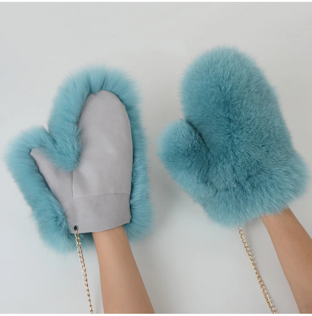 2026 New Brand Winter Women Natural Real Fox Fur Gloves Warm 100% Genuine Fox Fur Mittens Girl Fashion Luxur Real Fox Fur Glove