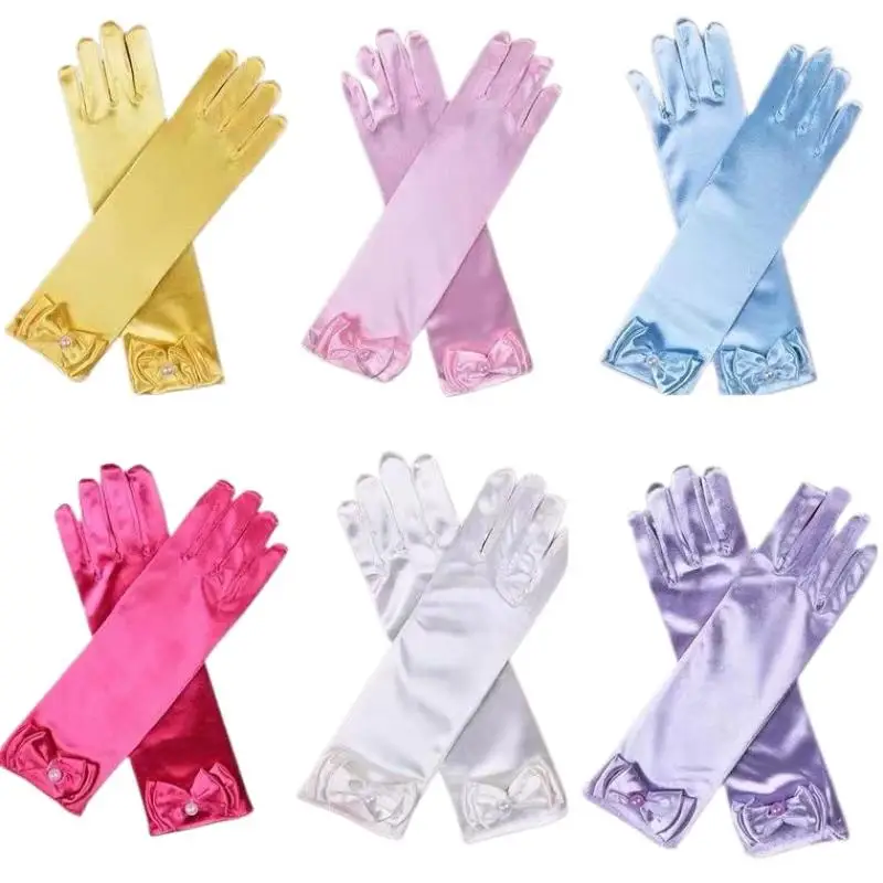 Girl Snow White Gloves Dress Up Party Supplies Children Princess Cosplay Costume For Elsa Anna Belle Gloves Pink Purplle Yellow