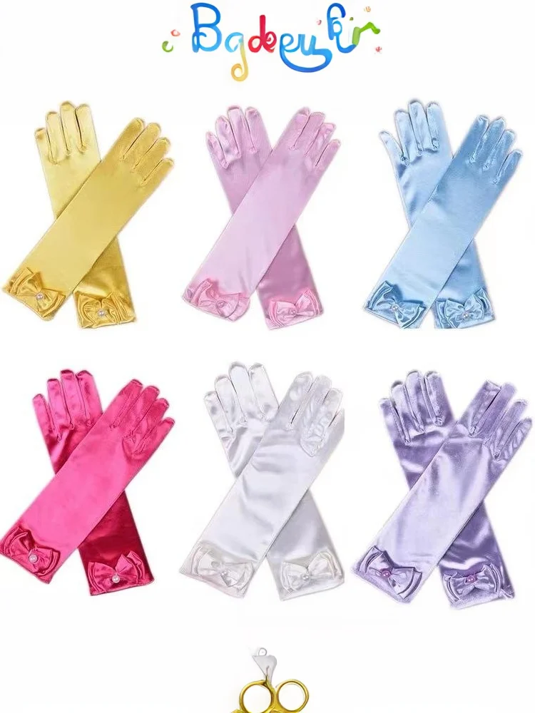 Girl Snow White Gloves Dress Up Party Supplies Children Princess Cosplay Costume For Elsa Anna Belle Gloves Pink Purplle Yellow