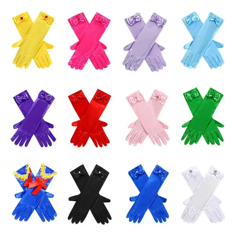 Girl Snow White Gloves Dress Up Party Supplies Children Princess Cosplay Costume For Elsa Anna Belle Gloves Pink Purplle Yellow
