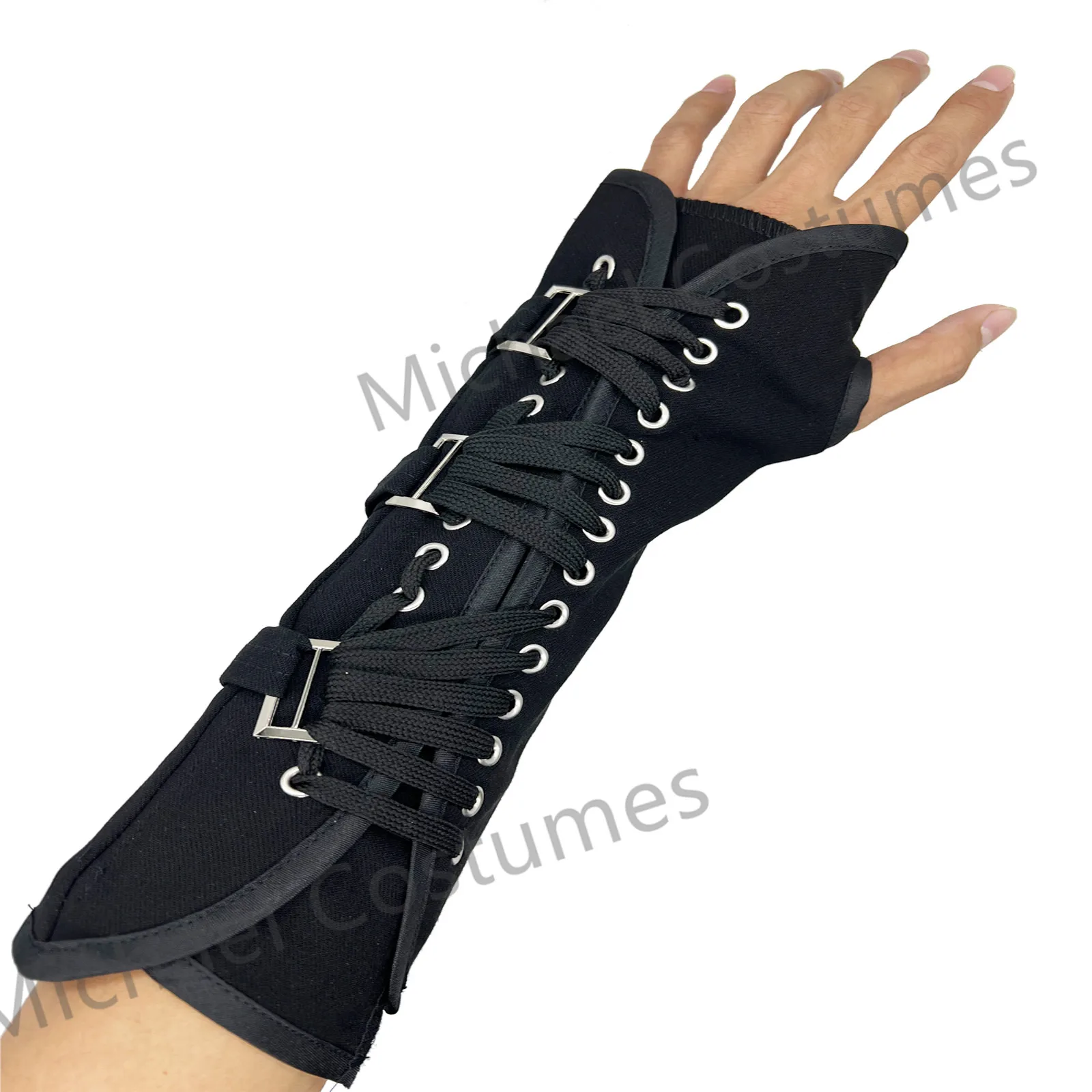 Michael Jackson Punk Rock Music Retro Handmade Fingerless Gloves with Arm Brace Suitable for Adults, Black or White,