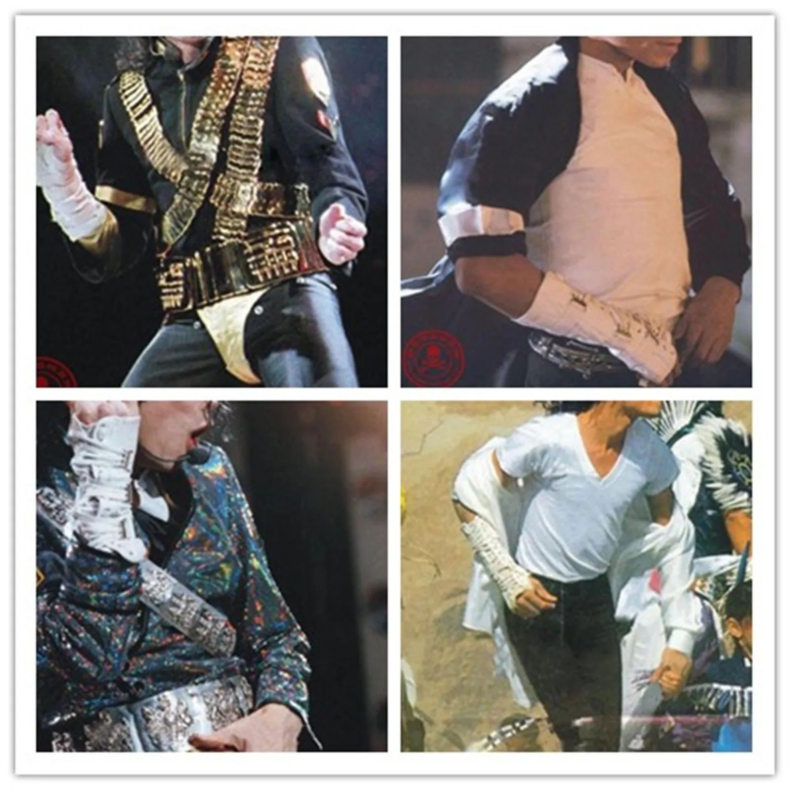 Michael Jackson Punk Rock Music Retro Handmade Fingerless Gloves with Arm Brace Suitable for Adults, Black or White,